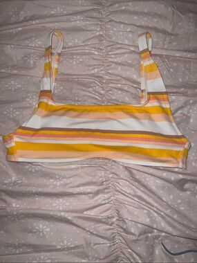 Striped Yellow & Peach Ribbed Bikini Top